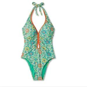 RHODE x Target Womens 1X‎  Zinnia Floral Print Halter High Leg Cheeky One Piece